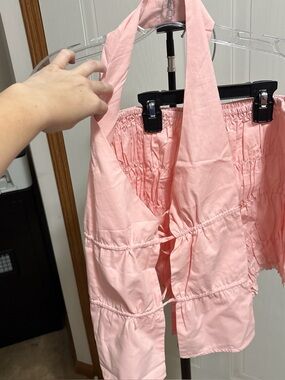 Pink Halter Tie-Front Top